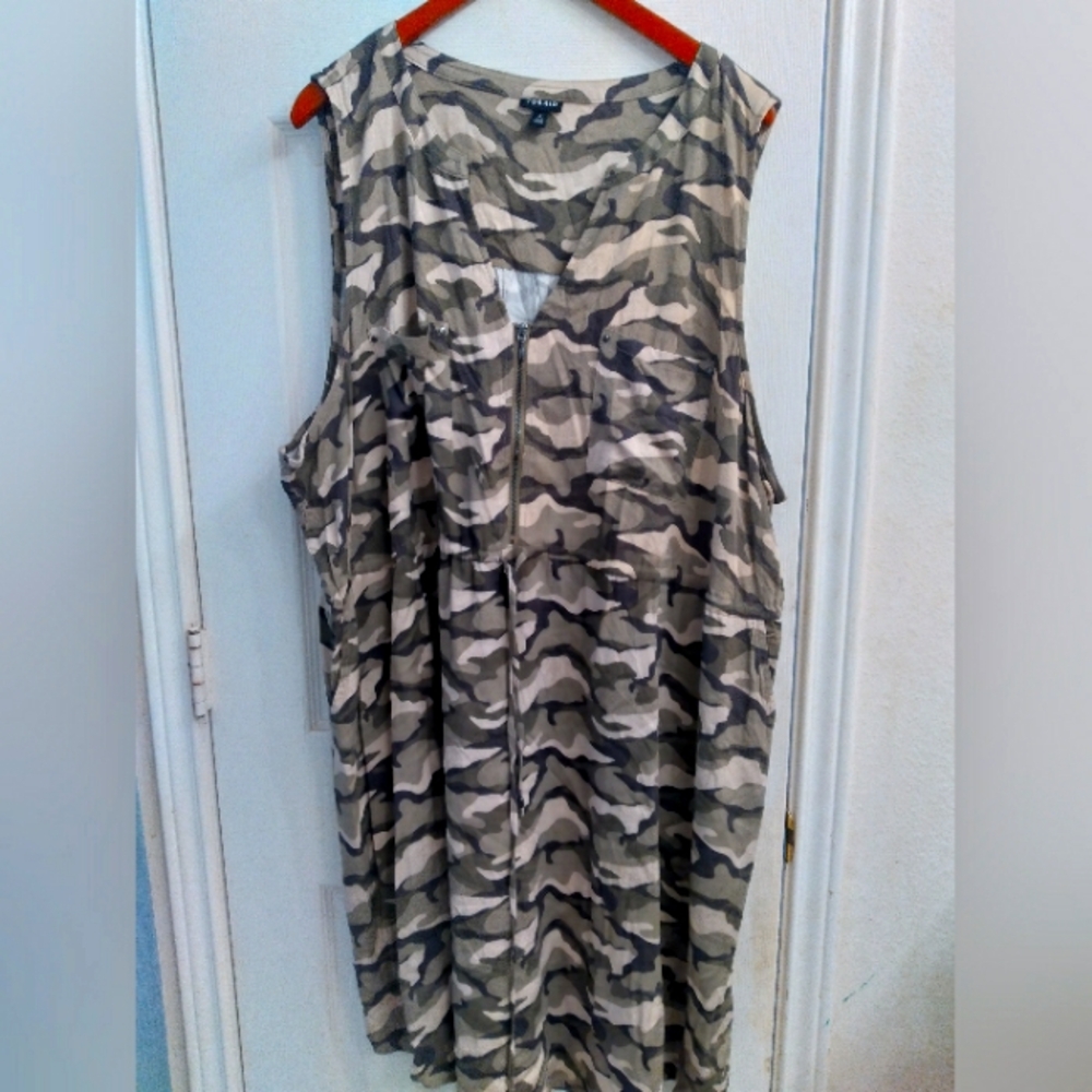 Torrid Women Camo Casual Plus Size Sleeveless Zip Front Pockets Dress